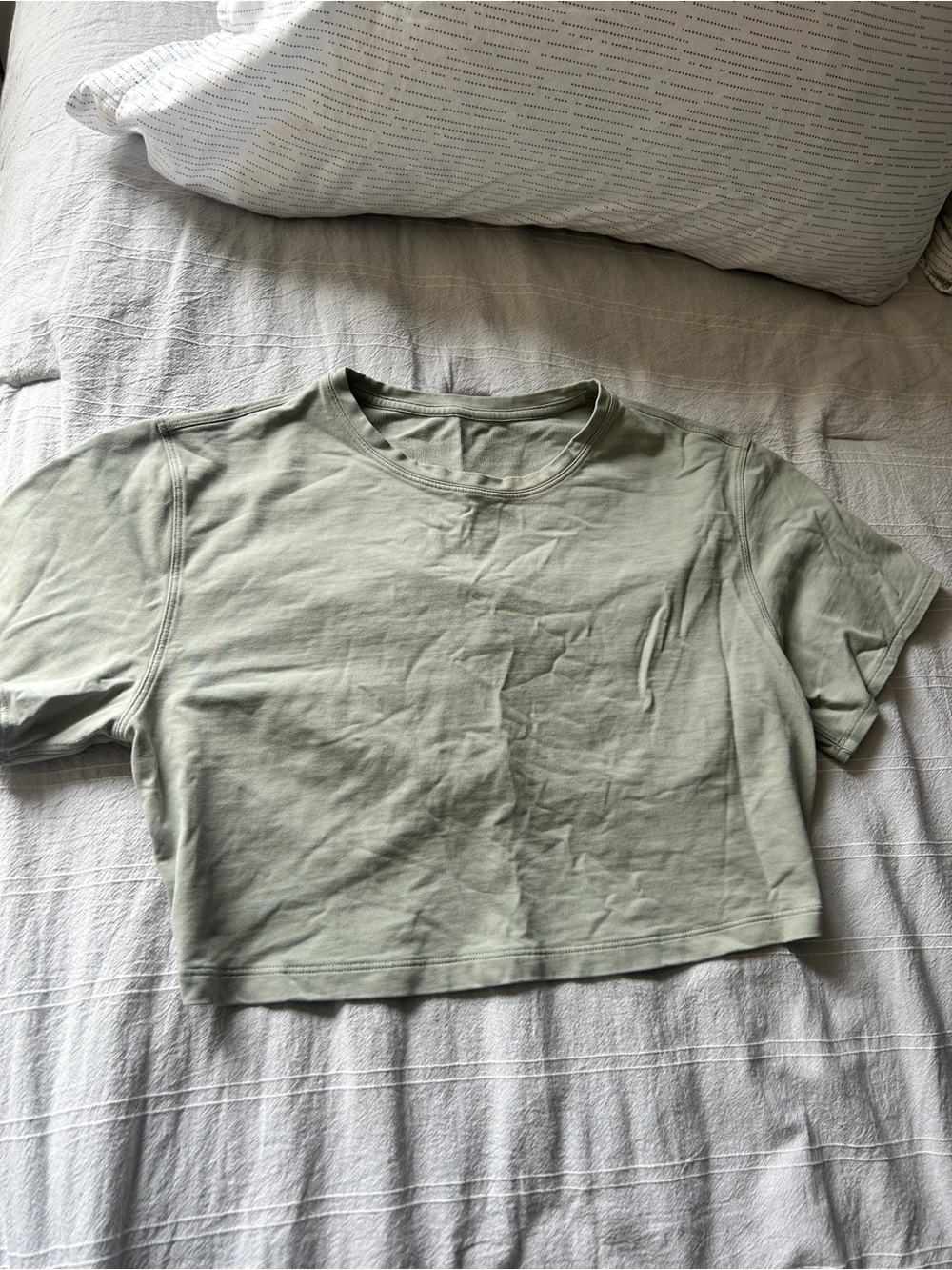 Lulu Cropped Sage Green Crewneck Tee scoop back